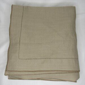 Vintage Vera Neumann Brown Solid Hemstitch Tablecloth 112 x 56